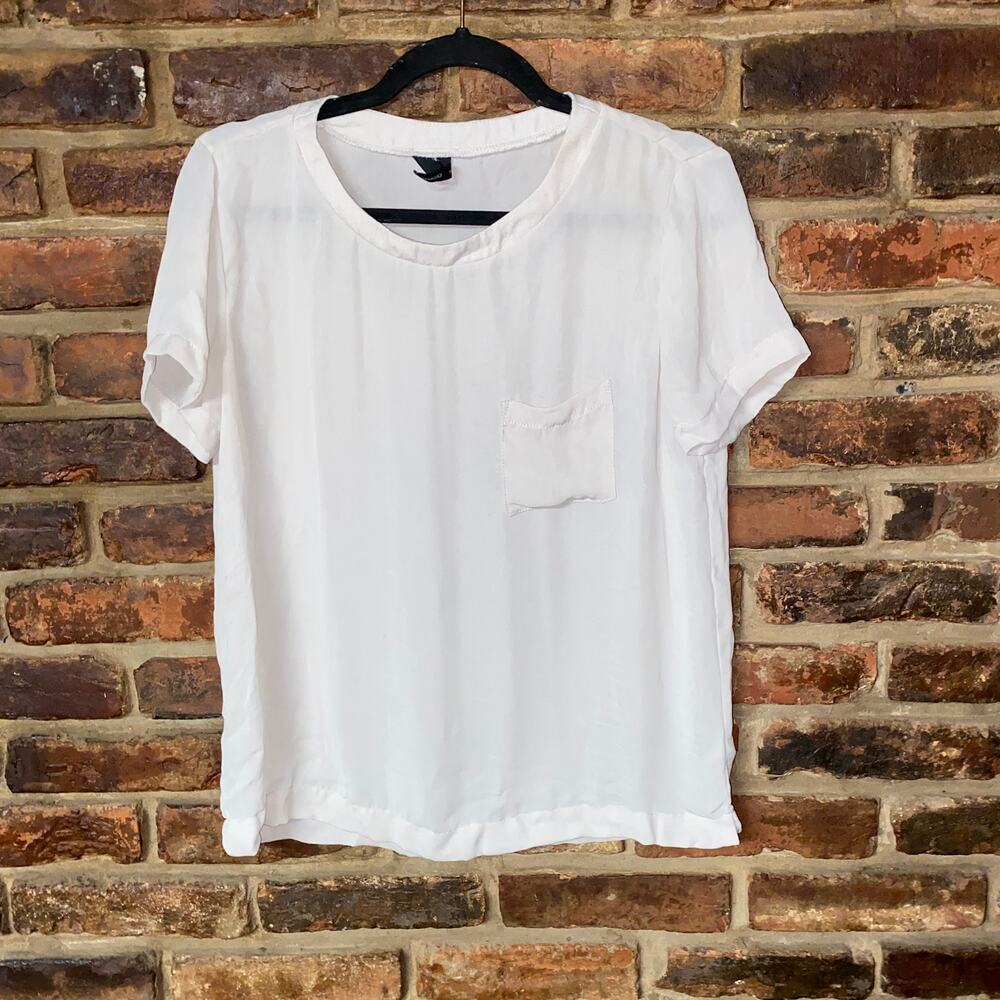 Mango White Short Sleeve Pocket Blouse